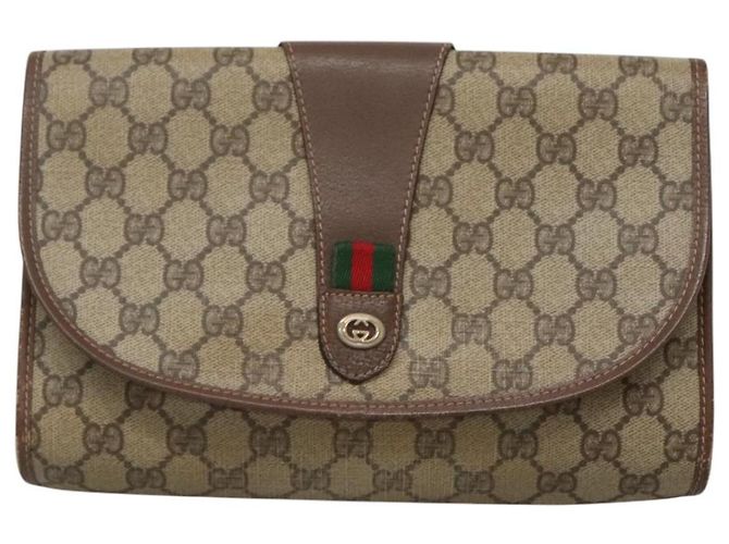 GUCCI GG Supreme Web Sherry Line Borsa PVC Beige Oro 156 01 030 Auth am8209 D'oro - vista 13