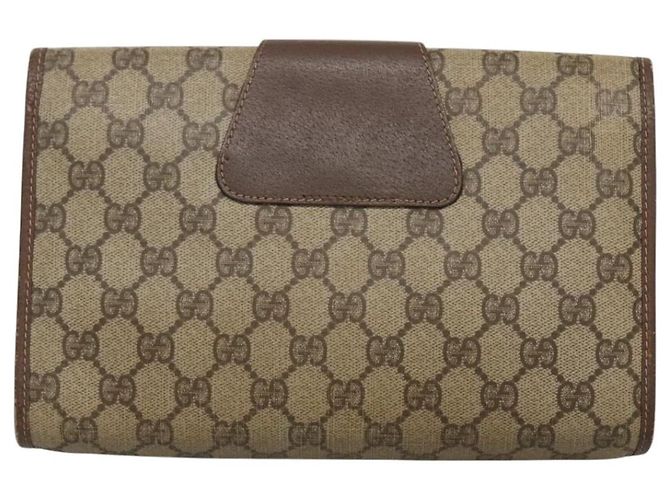 GUCCI GG Supreme Web Sherry Line Borsa PVC Beige Oro 156 01 030 Auth am8209 D'oro - vista 2