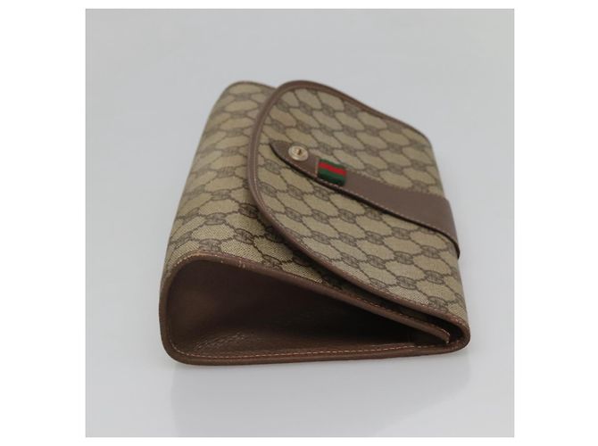 GUCCI GG Supreme Web Sherry Line Borsa PVC Beige Oro 156 01 030 Auth am8209 D'oro - vista 3