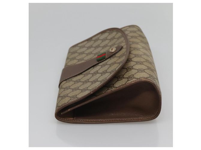 GUCCI GG Supreme Web Sherry Line Borsa PVC Beige Oro 156 01 030 Auth am8209 D'oro - vista 4