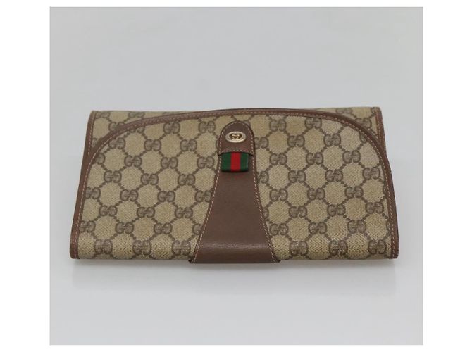 GUCCI GG Supreme Web Sherry Line Borsa PVC Beige Oro 156 01 030 Auth am8209 D'oro - vista 5