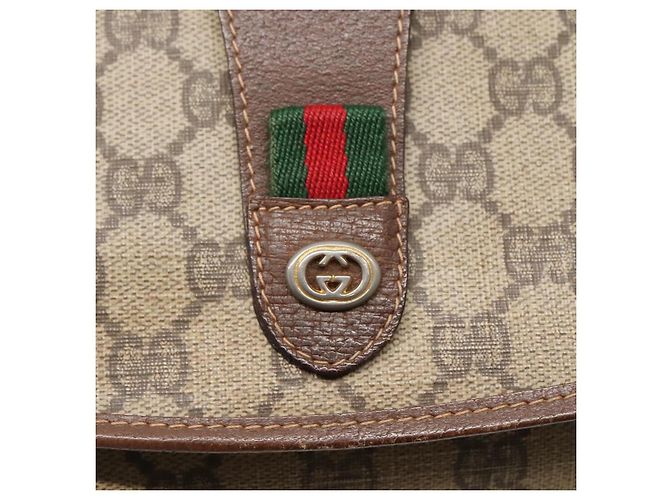 GUCCI GG Supreme Web Sherry Line Borsa PVC Beige Oro 156 01 030 Auth am8209 D'oro - vista 8