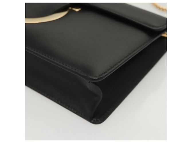 Borsa a spalla in pelle nera e oro Gancini Chain di Salvatore Ferragamo Auth 120981 Nero D'oro - vista 14