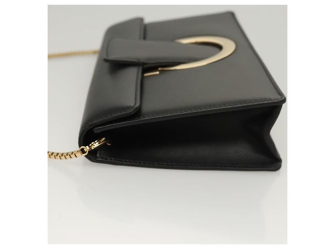 Borsa a spalla in pelle nera e oro Gancini Chain di Salvatore Ferragamo Auth 120981 Nero D'oro - vista 4
