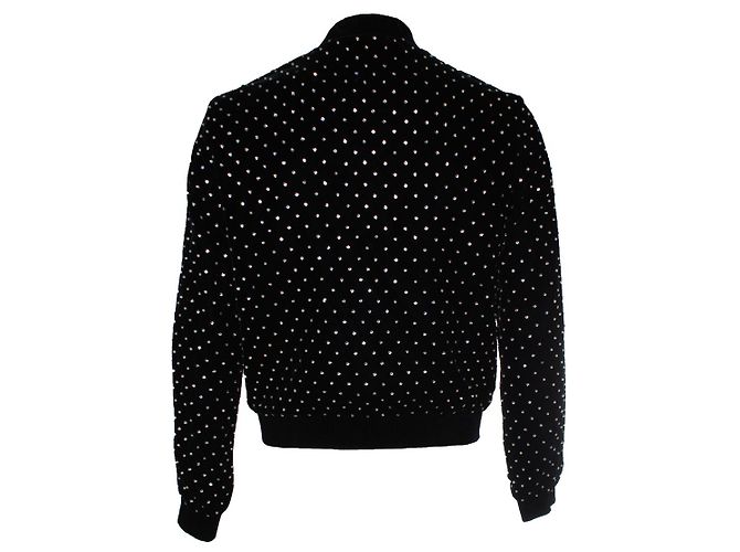 Saint Laurent, bomber de terciopelo adornado con strass Negro - vista 2