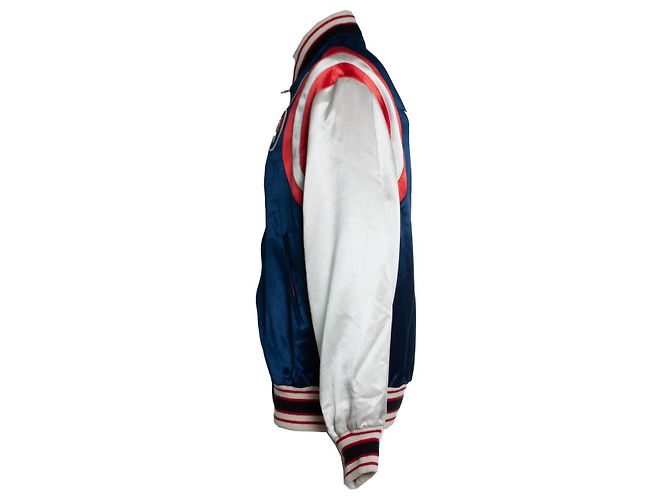 Gucci Jacke aus blauer Acetat mit GG-Klinge Weiß Rot - Ansicht 4