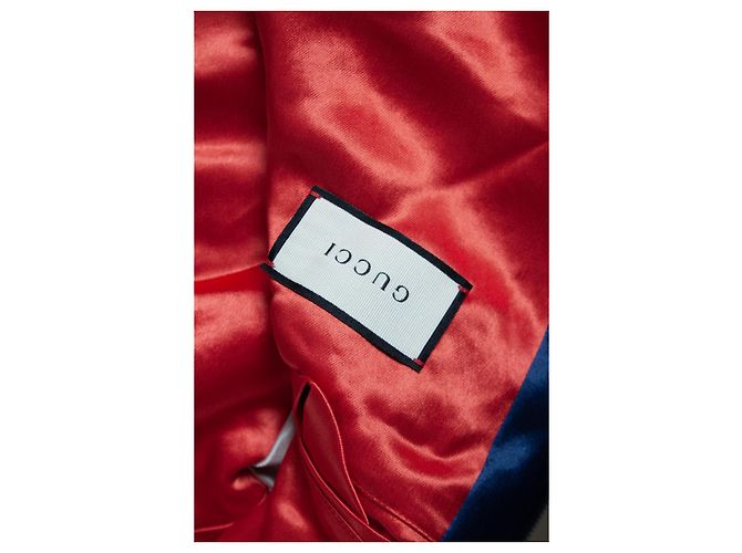 Gucci Jacke aus blauer Acetat mit GG-Klinge Weiß Rot - Ansicht 5