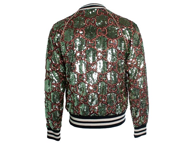 Gucci, Bomber interamente in paillettes oro e rosa D'oro - vista 2