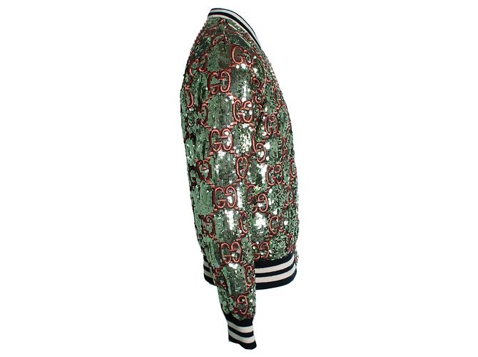 Gucci, Bomber interamente in paillettes oro e rosa D'oro - vista 3