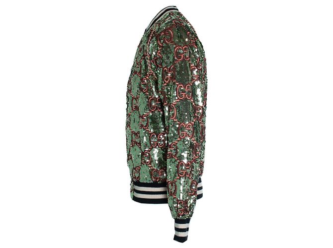 Gucci, Bomber interamente in paillettes oro e rosa D'oro - vista 4