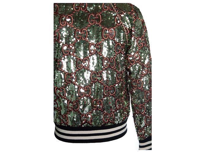 Gucci, Bomber interamente in paillettes oro e rosa D'oro - vista 8