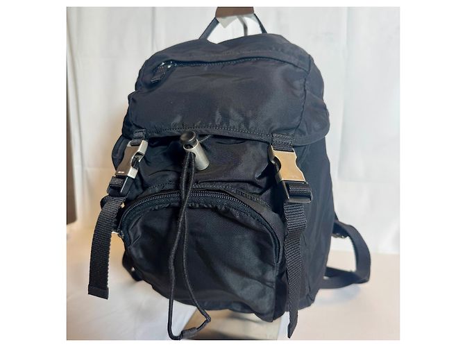 PRADA Logo Tessuto mini Backpack Bag Nylon Black Nero Drawstring Authentic - view 2