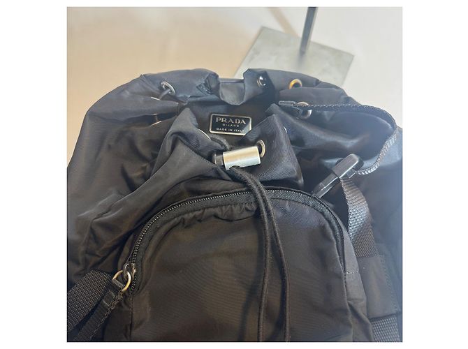 PRADA Logo Tessuto mini Backpack Bag Nylon Black Nero Drawstring Authentic - view 6