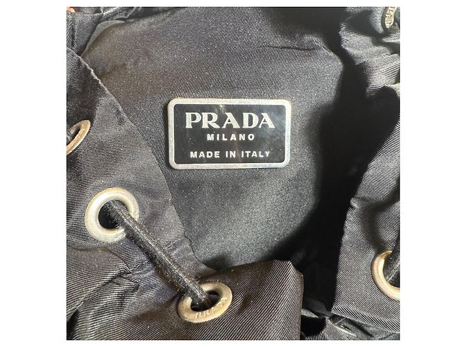 PRADA Logo Tessuto mini Backpack Bag Nylon Black Nero Drawstring Authentic - view 7