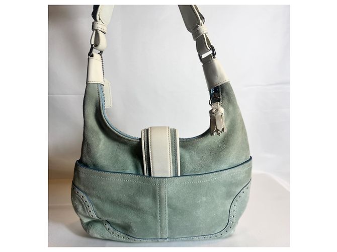 borsa a mano in camoscio coach Y2K borsa hobo Hampton borsa a spalla donna anni 2000 autentica Blu chiaro - vista 2