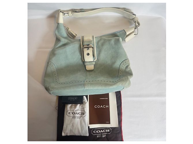 borsa a mano in camoscio coach Y2K borsa hobo Hampton borsa a spalla donna anni 2000 autentica Blu chiaro - vista 4