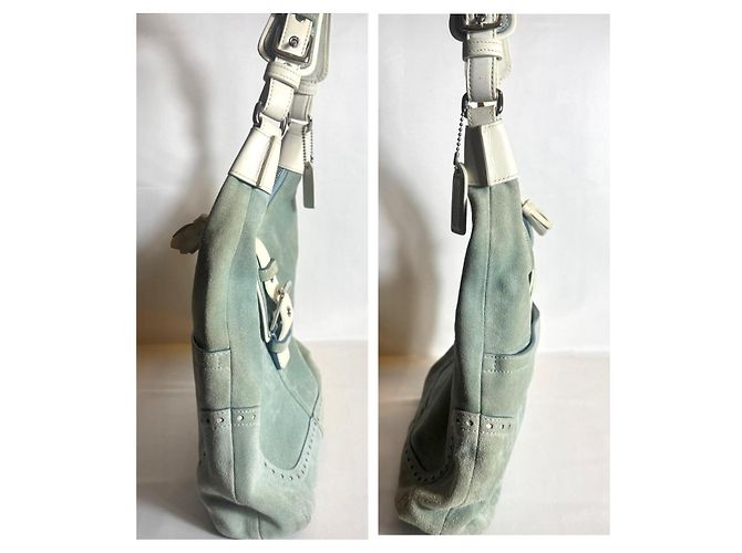 borsa a mano in camoscio coach Y2K borsa hobo Hampton borsa a spalla donna anni 2000 autentica Blu chiaro - vista 5