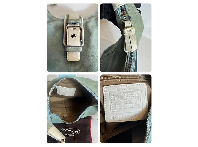 borsa a mano in camoscio coach Y2K borsa hobo Hampton borsa a spalla donna anni 2000 autentica Blu chiaro - vista 6