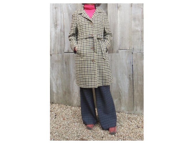 Abrigo Burberry de tweed beige y verde - vista 2