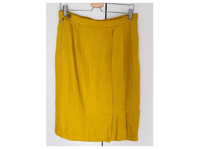 Falda Hermès de lino mostaza - vista 3