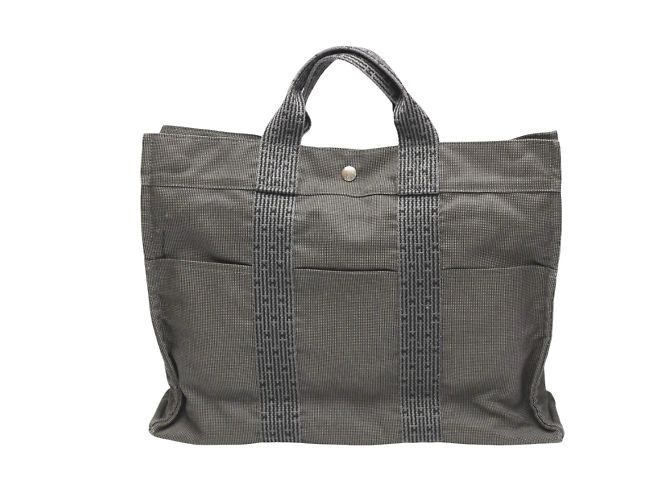 Hermès Hermes Tote Bag MM aus Air Line Canvas in Grau Braun - Ansicht 2