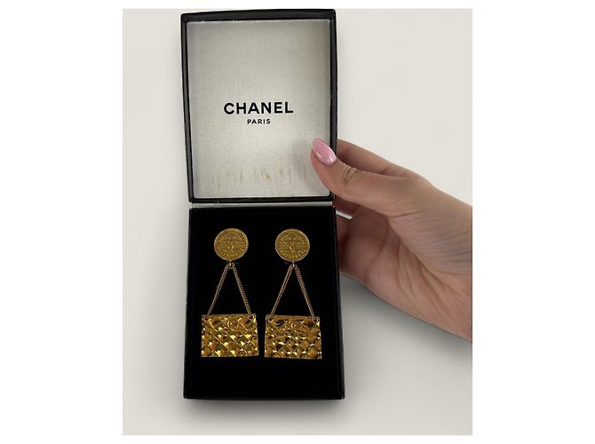 Vintage Chanel Taschenohrringe Golden - Ansicht 2