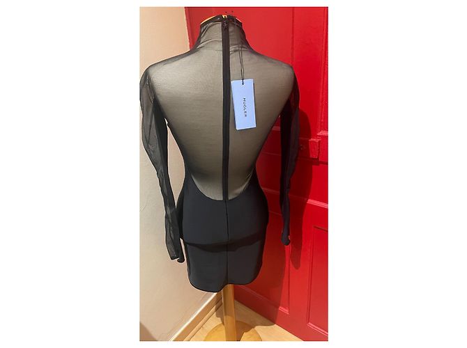 Thierry Mugler Schwarzes Stretch Strick Kleid mit Cutouts - Ansicht 2