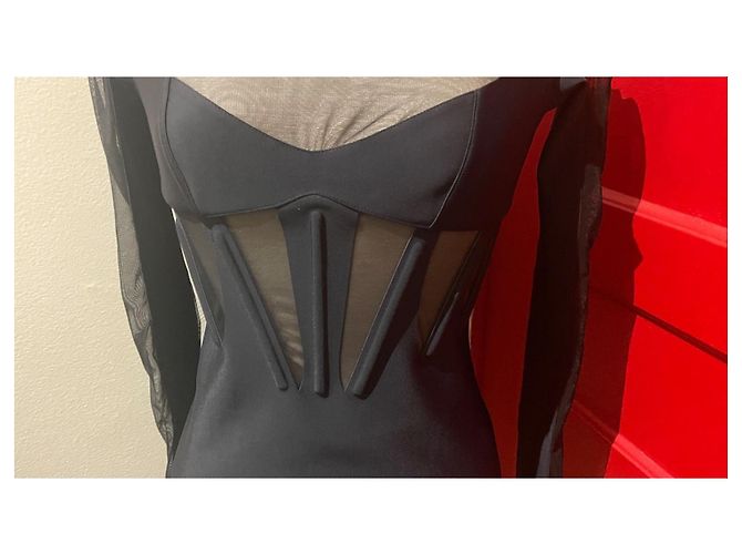 Thierry Mugler Schwarzes Stretch Strick Kleid mit Cutouts - Ansicht 3