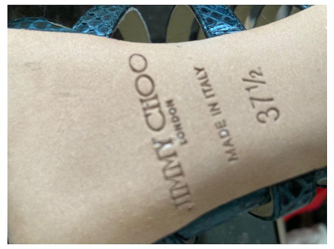 Jimmy Choo Glenys Sandalen aus blauem Pythonleder - Ansicht 5