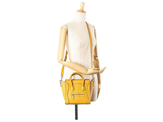 Luggage Céline Celine Giallo Nano Pelle Borsa da Viaggio Senape - vista 11
