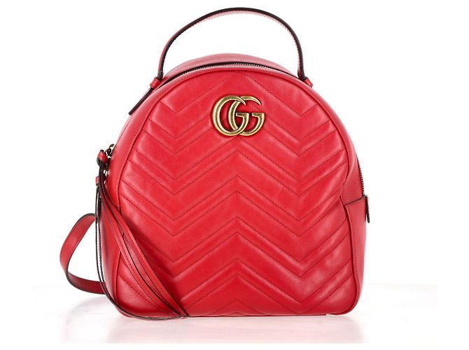 Gucci Quilted Marmont Backpack Bag in Red Leather - view 12