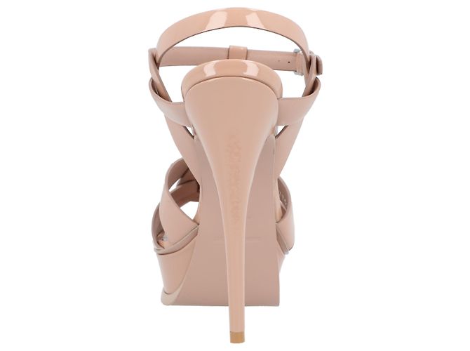 Sandali con piattaforma in pelle verniciata beige Saint Laurent Tribute Marrone - vista 3