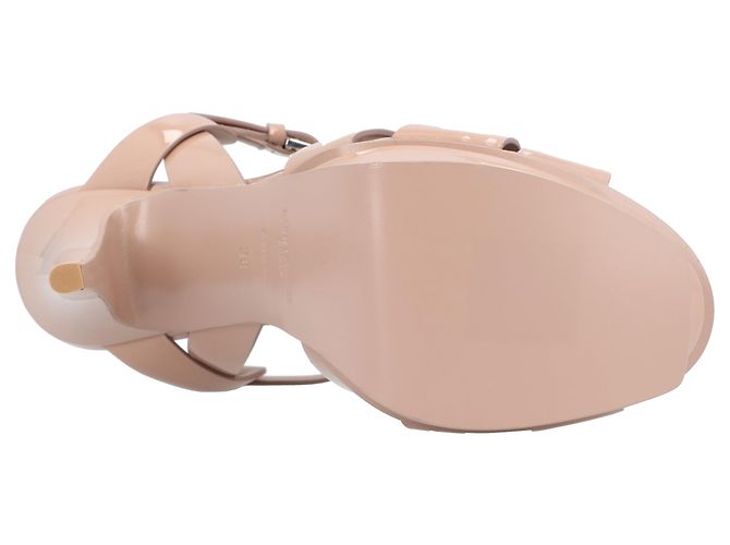Sandali con piattaforma in pelle verniciata beige Saint Laurent Tribute Marrone - vista 4