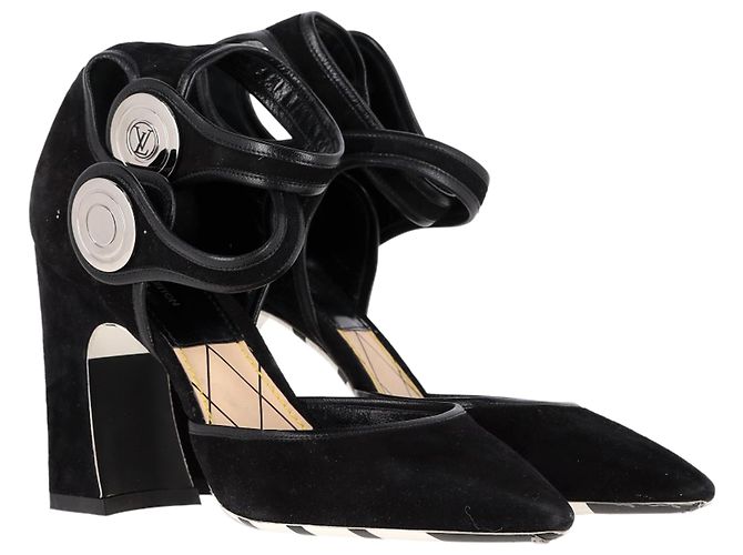 Pumps con cinturino alla caviglia Louis Vuitton in suede nero - vista 4