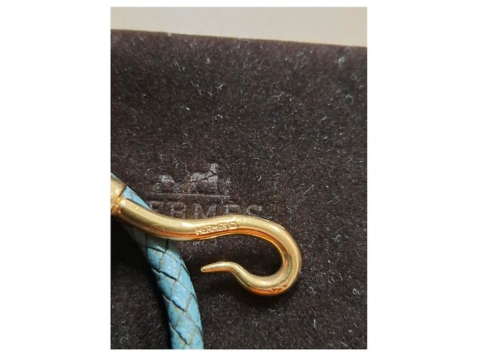 Hermès Jumbo H Armband aus blauer Leder Golden Metallisch - Ansicht 11