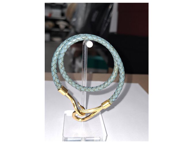 Hermès Jumbo H Armband aus blauer Leder Golden Metallisch - Ansicht 12