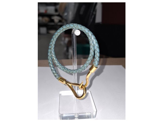 Hermès Jumbo H Armband aus blauer Leder Golden Metallisch - Ansicht 13