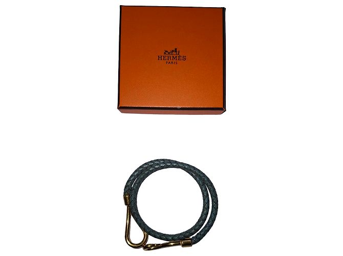 Hermès Jumbo H Armband aus blauer Leder Golden Metallisch - Ansicht 2