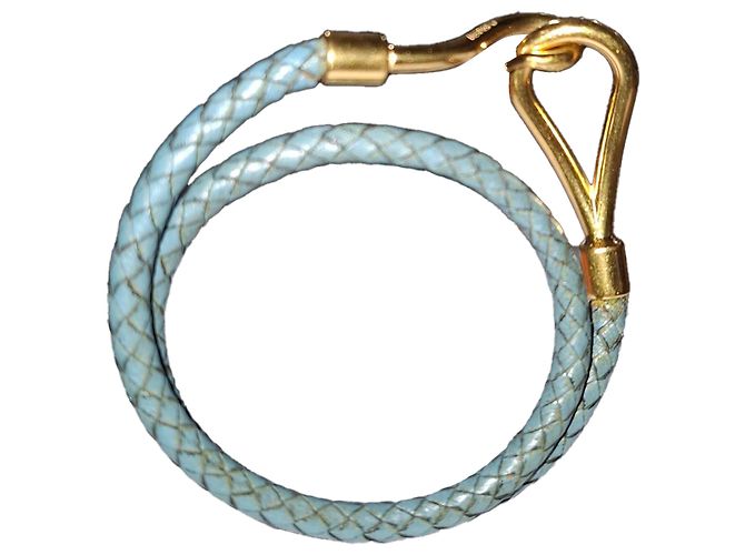 Hermès Jumbo H Armband aus blauer Leder Golden Metallisch - Ansicht 3