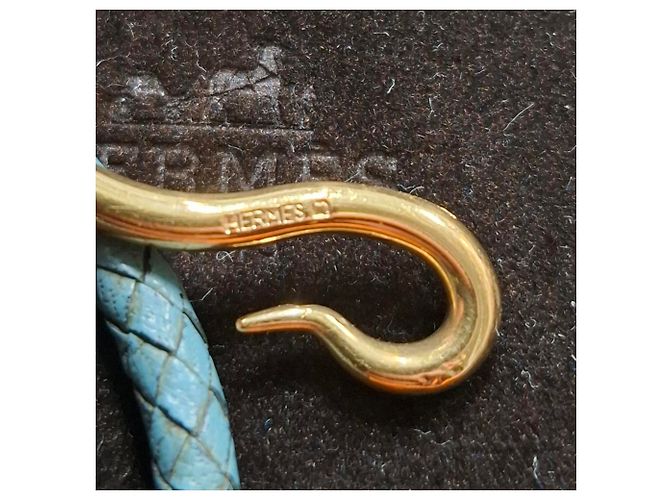 Hermès Jumbo H Armband aus blauer Leder Golden Metallisch - Ansicht 4