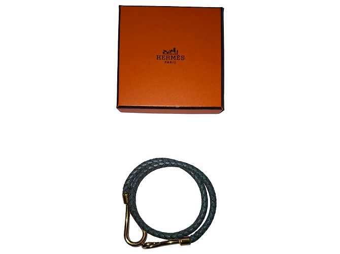 Hermès Jumbo H Armband aus blauer Leder Golden Metallisch - Ansicht 5