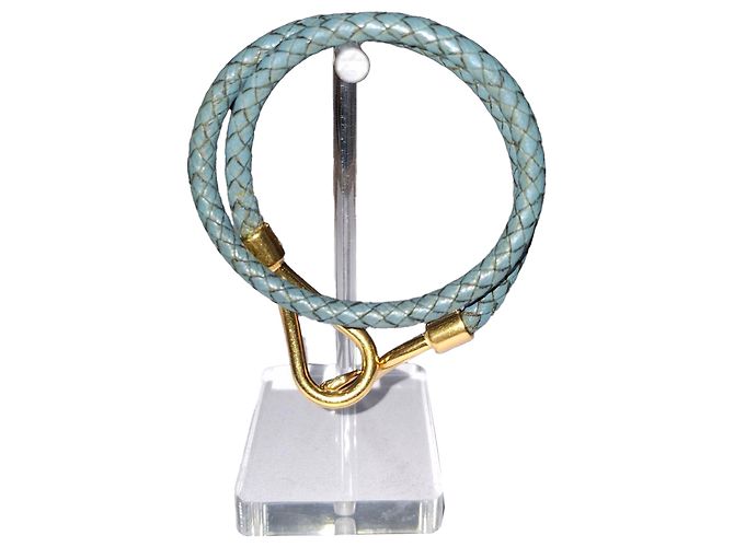 Hermès Jumbo H Armband aus blauer Leder Golden Metallisch - Ansicht 6