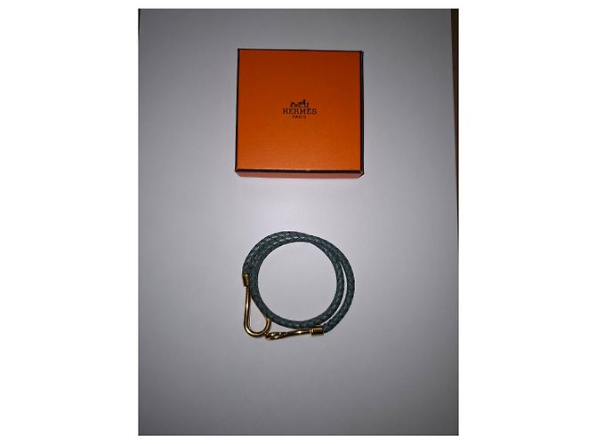 Hermès Jumbo H Armband aus blauer Leder Golden Metallisch - Ansicht 8
