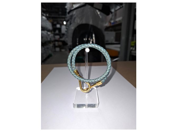 Hermès Jumbo H Armband aus blauer Leder Golden Metallisch - Ansicht 9