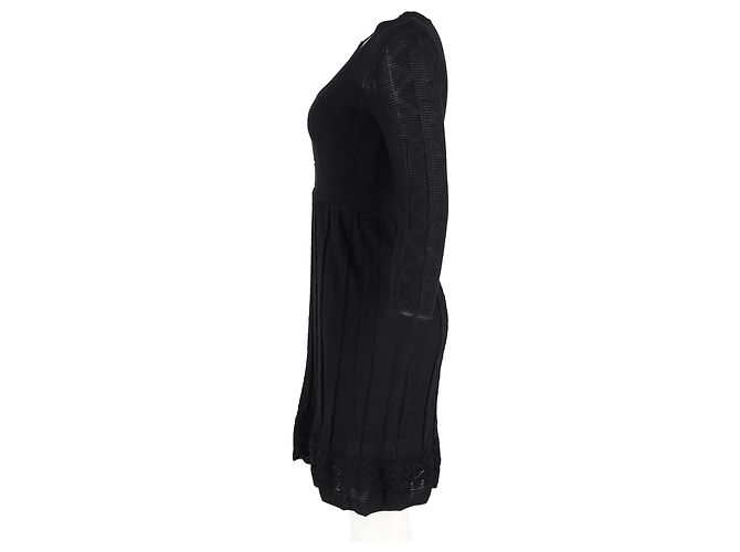 Missoni Strick Mini-Kleid mit V-Ausschnitt aus schwarzer Viskose - Ansicht 2