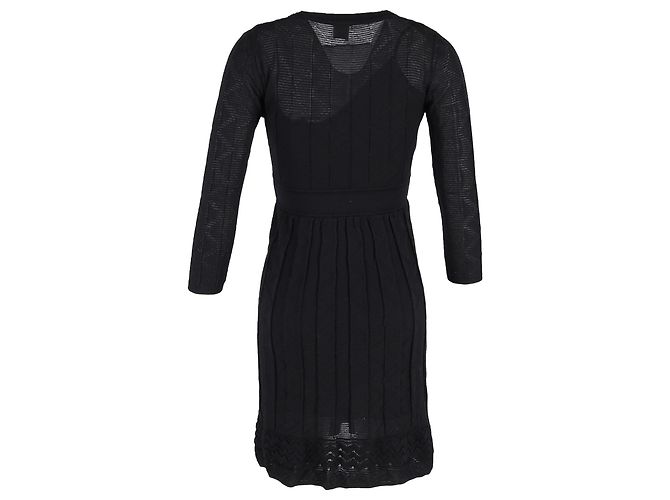 Missoni Strick Mini-Kleid mit V-Ausschnitt aus schwarzer Viskose - Ansicht 3