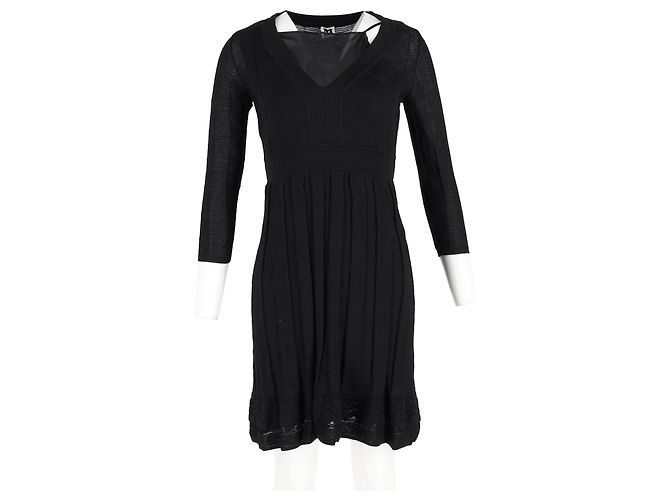 Missoni Strick Mini-Kleid mit V-Ausschnitt aus schwarzer Viskose - Ansicht 4