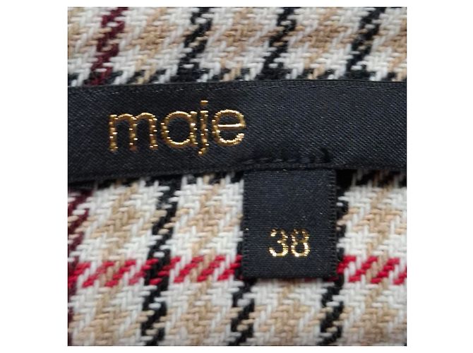Falda midi asimétrica de cuadros Maje en tweed de algodón beige - vista 3