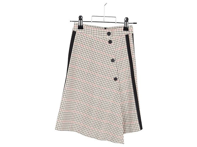 Falda midi asimétrica de cuadros Maje en tweed de algodón beige - vista 4