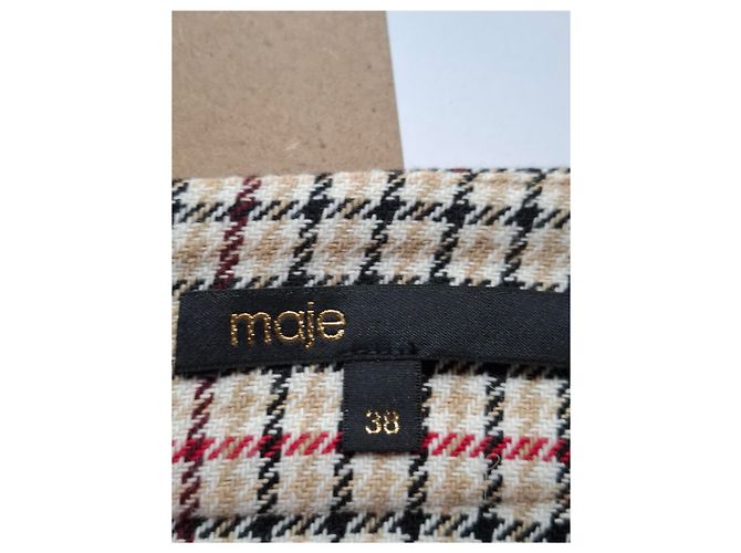 Falda midi asimétrica de cuadros Maje en tweed de algodón beige - vista 6